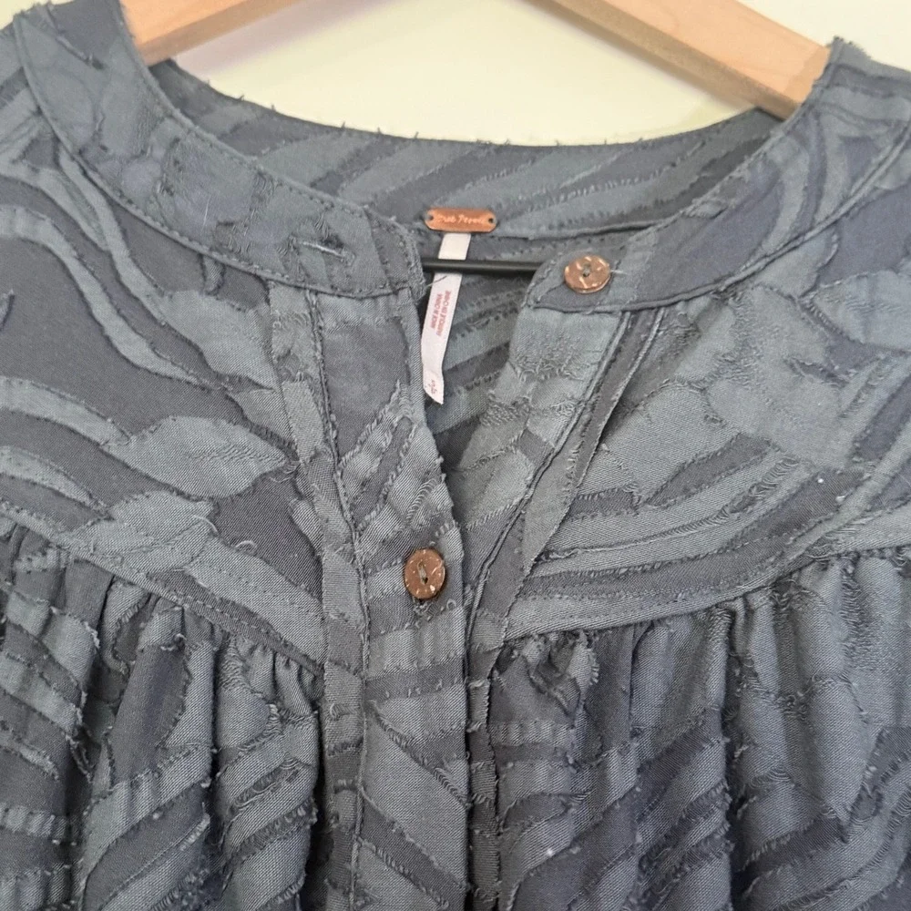 FREE PEOPLE Dark Teal Oversized Button Down Top Size S - Picture 3 of 7